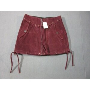We The Free Skirt Womens 0 Red Sierra Mini Faux Suede Leather Wine Cordovan